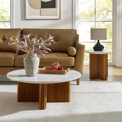 Wade Logan® Comsa 2 Pieces Modern Natural Marble-Top Living Room Table Set | Wayfair
